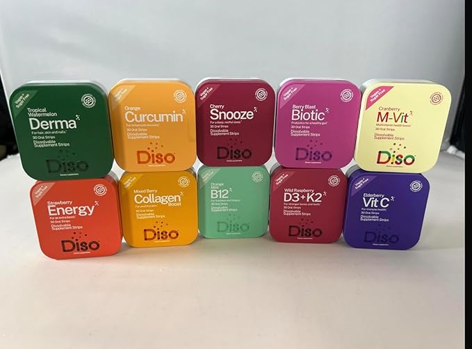 DISO - D3+K2 - Dissolvable Supplement Oral Strips, Wild Raspberry Flavor, Vegan, Sugar Free, Maximum Absorption, Gluten Free, Individually Wrapped, for Healthy Bones and Teeth, 30 Count