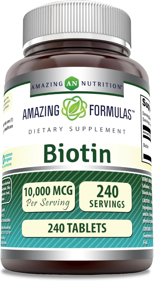 Amazing Formulas Biotin (Vitamin B7) Supplement | 10000 Mcg | 240 Tablets | Non-GMO | Gluten-Free | Made in USA