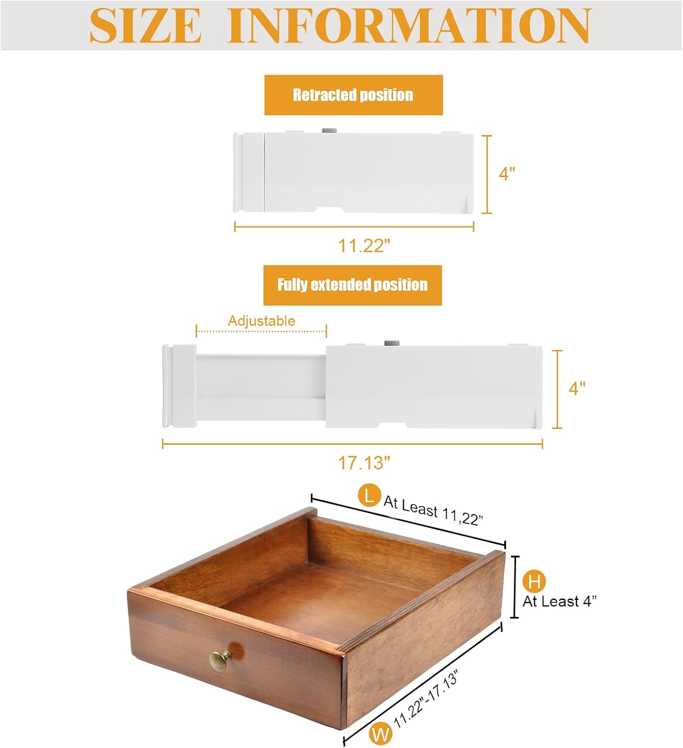 6 Pack 4" High Drawer Dividers, 11"-17" Expandable Drawer Organizer For Clothes, Dresser Drawer Organizer, Warm White Drawer Separators for Baby Clothes, Vanity, Cosmetic, Kitchen and Office Storage
