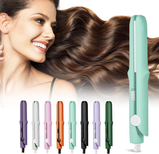 2025 New Mini Dual Purpose Curling Iron, 2 in 1 Mini Curling Wand & Flat Iron Hair Straightener, Portable Travel Curling Wand for Women Short Hair, Hair Straightener for All Hair Types (Green)