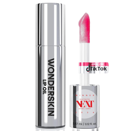 Wonderskin Lip Oil Rehab Serum - Color Changing Lip Oil from Clear to Pink - PH-activated, Non-sticky & Hydrating Tinted Serum for Dry Lips (Kissed)