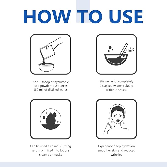 Hyaluronic Acid Powder, Hyaluronic Acid Serum for Face Skin Hydration and Anti-Aging, Low Molecular Weight, DIY Skincare Serum and Cosmetics