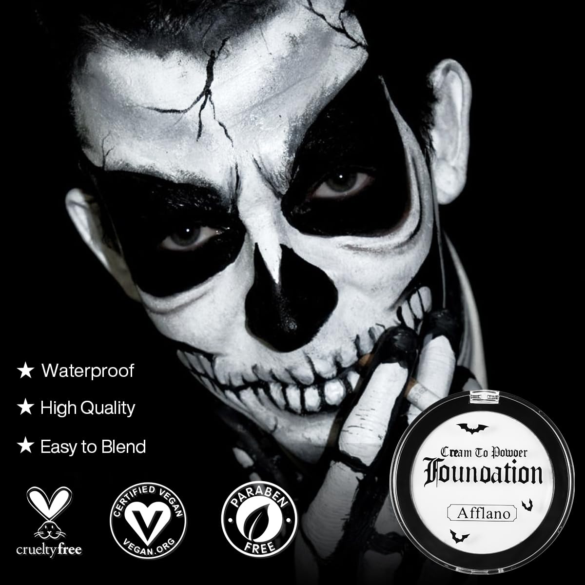 Goth White Cream to Powder Foundation Makeup, Clown White Face Body Paint Concealer for Kids & Adults, Long Lasting Greasepaint for Halloween Makeup Cosplay Joker Vampire Ghost SFX Theater Film Stage