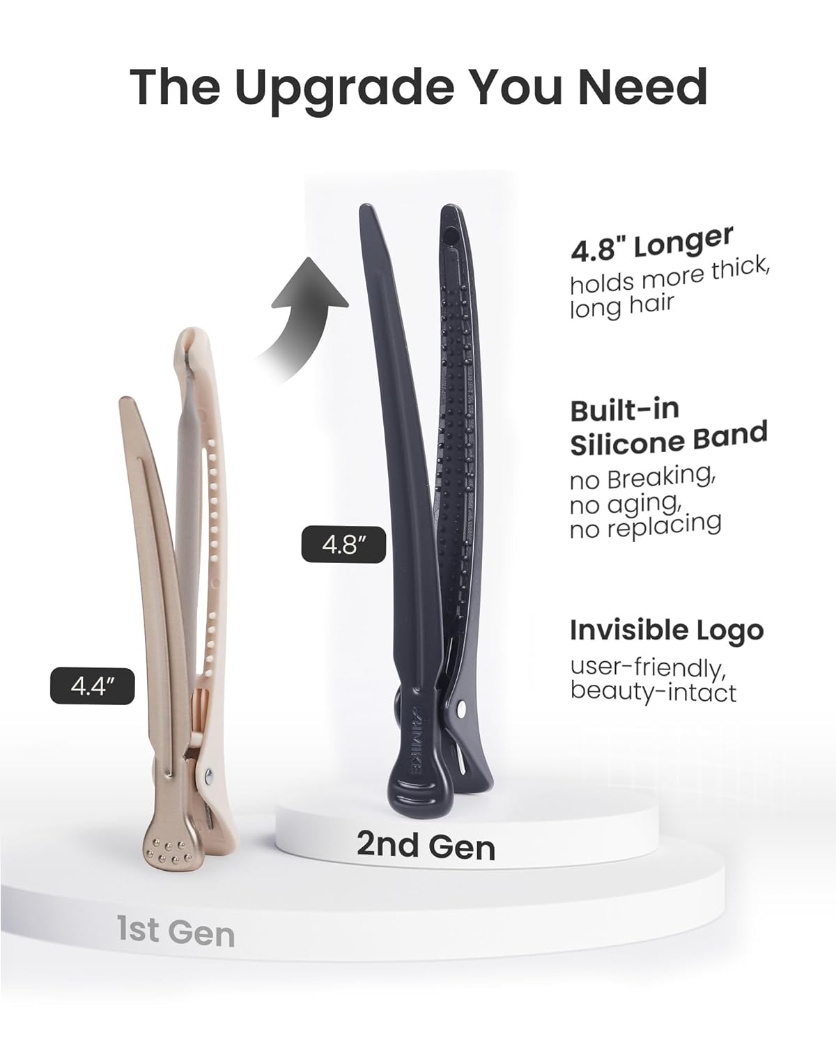 AIMIKE Extended Sectioning Hair Clips w/Built-in Silicone Band, 4.8" No-Crease Non-Slip Hair Styling Clips for Thick, Long Hair – Blow Drying,Hair Rollers, Rust-Free –6 Pack, Black Duckbill Clips