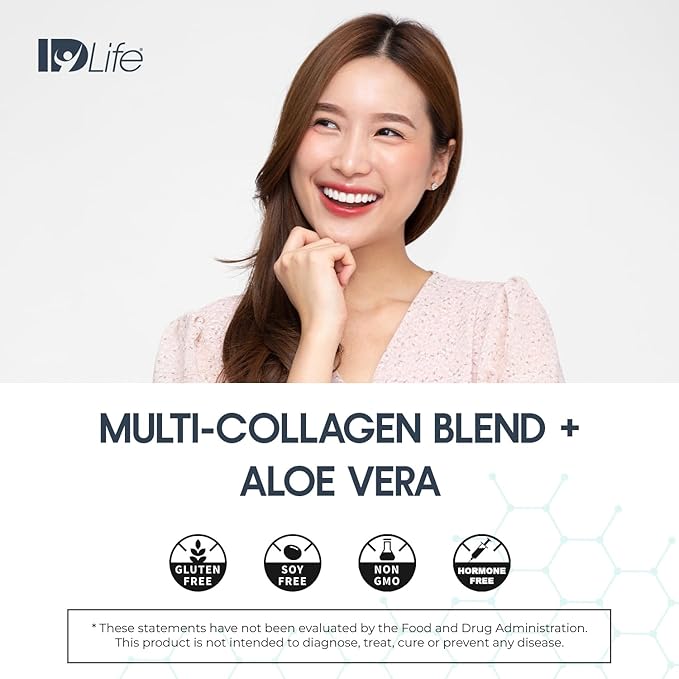IDLife Collagen+ Powder Drink - Multi-Collagen Blend with Fulvic Acid & Aloe Vera - for Healthy Hair, Skin, Nails, Joints & Gut - 20 Servings / 200g