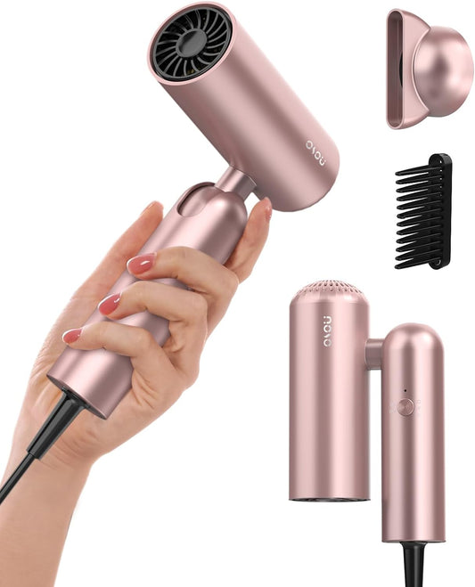 Travel Hair Dryer, Dual Voltage with Auto-Sensing, 1B Plasma Particles, 200times/s Temp Control, Portable Blow Dryer with Single-Sided Comb, Pink