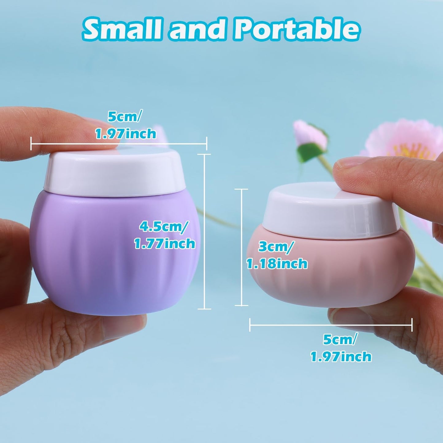 GLAMFIELDS TSA Approved 2Pcs 1.7oz+3Pcs 1oz Travel Size Silicone Jars BPA Free, Leak-proof Travel Essentials with Lid for Cosmetic Face Hand Body Cream Purple(5Pack)