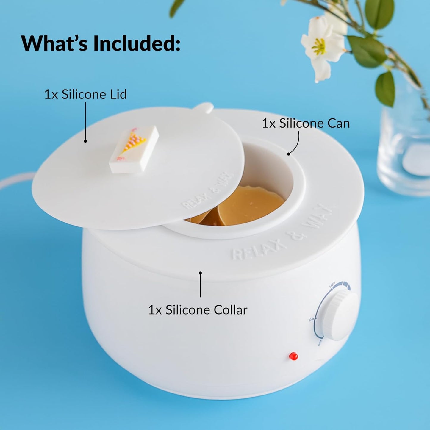 Reusable Non-Stick Silicone Wax Collars + Can + Lid for Wax Pot – Fits All 14-16 oz Wax Cans & Warmers – Wax Warmer Collars for Easy, Mess-Free Cleaning, 3-Piece Set (Collar + Can + Lid, White)