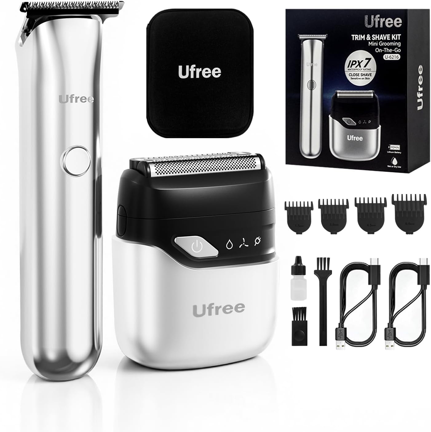 Ufree Beard Trimmer and Foil Shaver Kit, Electric Razors for Men, Precision T Blade Hair Trimmer, Waterproof Travel Shaver, Cordless Clippers Set for Mustache Facial Hair Cutting, Men Grooming Gifts