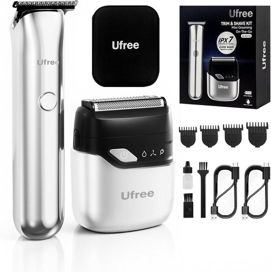 Ufree Beard Trimmer and Foil Shaver Kit, Electric Razors for Men, Precision T Blade Hair Trimmer, Waterproof Travel Shaver, Cordless Clippers Set for Mustache Facial Hair Cutting, Men Grooming Gifts