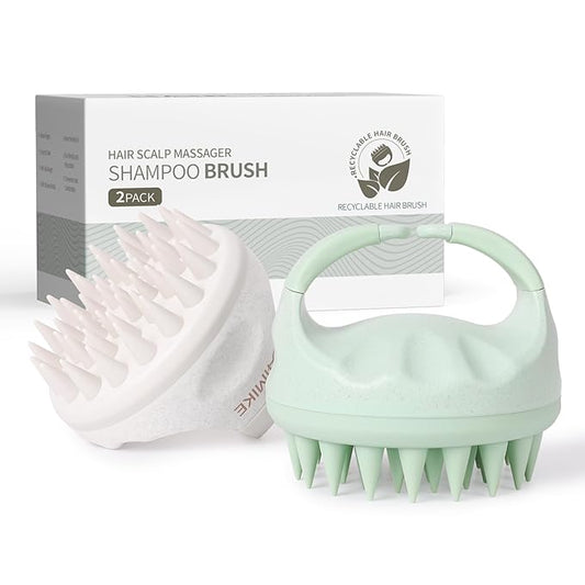AIMIKE Scalp Massager Shampoo Brush, Soft Silicone Scalp Brush Hair Scrubber, Hair Washing Scalp Exfoliating Brush for Dandruff, Head Scrubber for Wet Dry Hair of Women Men Kids, Beige & Green