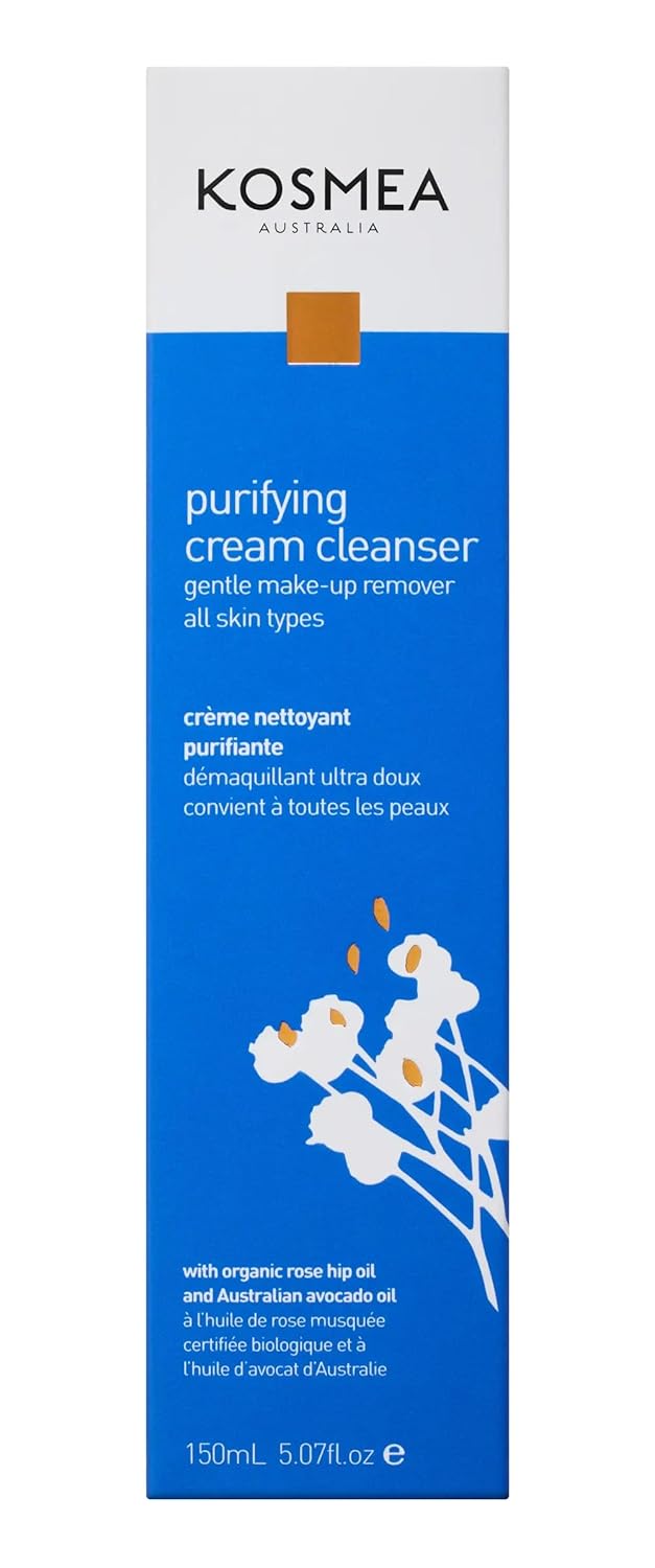 Kosmea Purifying Cream Cleanser – Hydrating Face Wash for Dry, Sensitive or Normal Skin – Rosehip and Avocado Oil with Vitamins A, B, D – Non-Drying Daily Cleanser – 5.07 fl oz