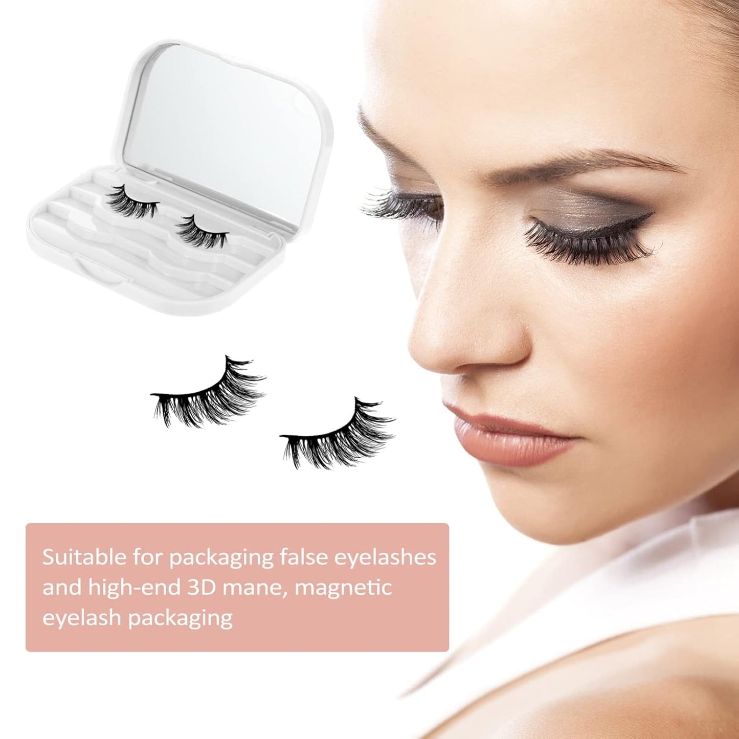 Lurrose Makeup Case Organizer False Eyelash Storage Case with Mirror False Eyelash Holder Empty Eyelash Storage Cases Magnetic Strip Lash Container for Makeup, White Magnetic Travel Containers