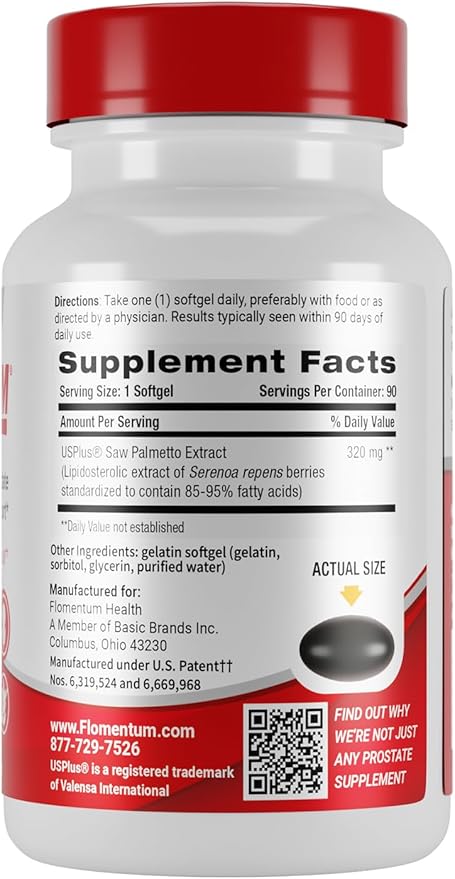 Flomentum® Saw Palmetto for Men Prostate Supplement | Prostate Support Supplement for Men's Health | USP Verified - Healthy Urinary Flow & Urinary Function - 320mg Once Daily (90 Count)