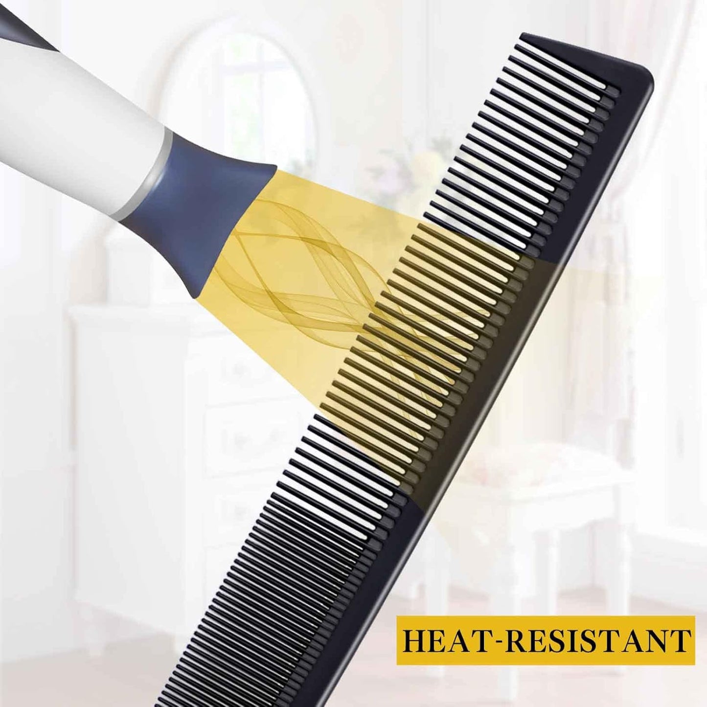 4 Pieces Combs for Women and Man, Premium Black Carbon Fiber Hair Comb Set for Teasing and Parting, Professional Combs for Hair Stylist, Fine and Wide Tooth Styling Comb for All Hair Types