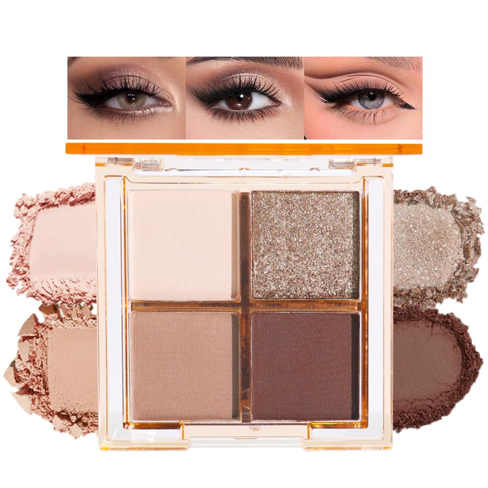 Eyeshadow Quads Blendable Glitter Matte Eyeshadow Palette,Black Gold Nude Brown Coffee Shinmmer Sparkly Four Eyeshadow Palette Makeup,Everyday Nature Long-Lasting Waterproof Women Girls Eyeshadow 4#