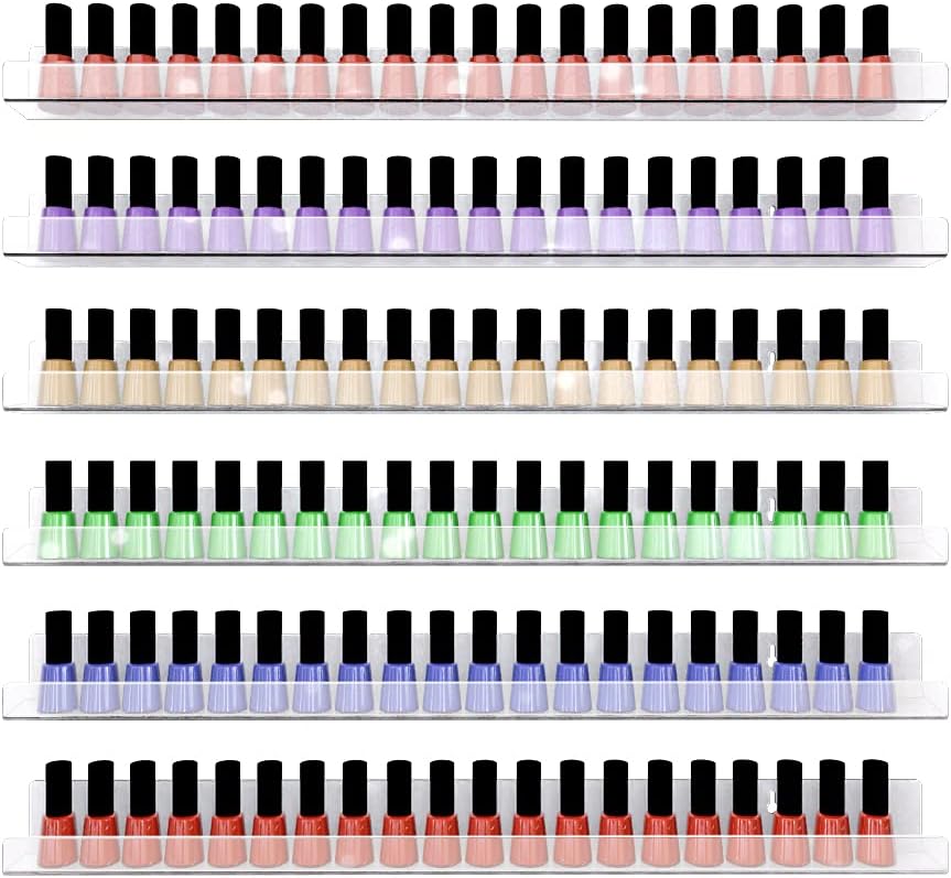 Clear Nail Polish Organizer Wall Mounted, 24 Inches Acrylic Shelf for 150 Bottles, 6 Pack