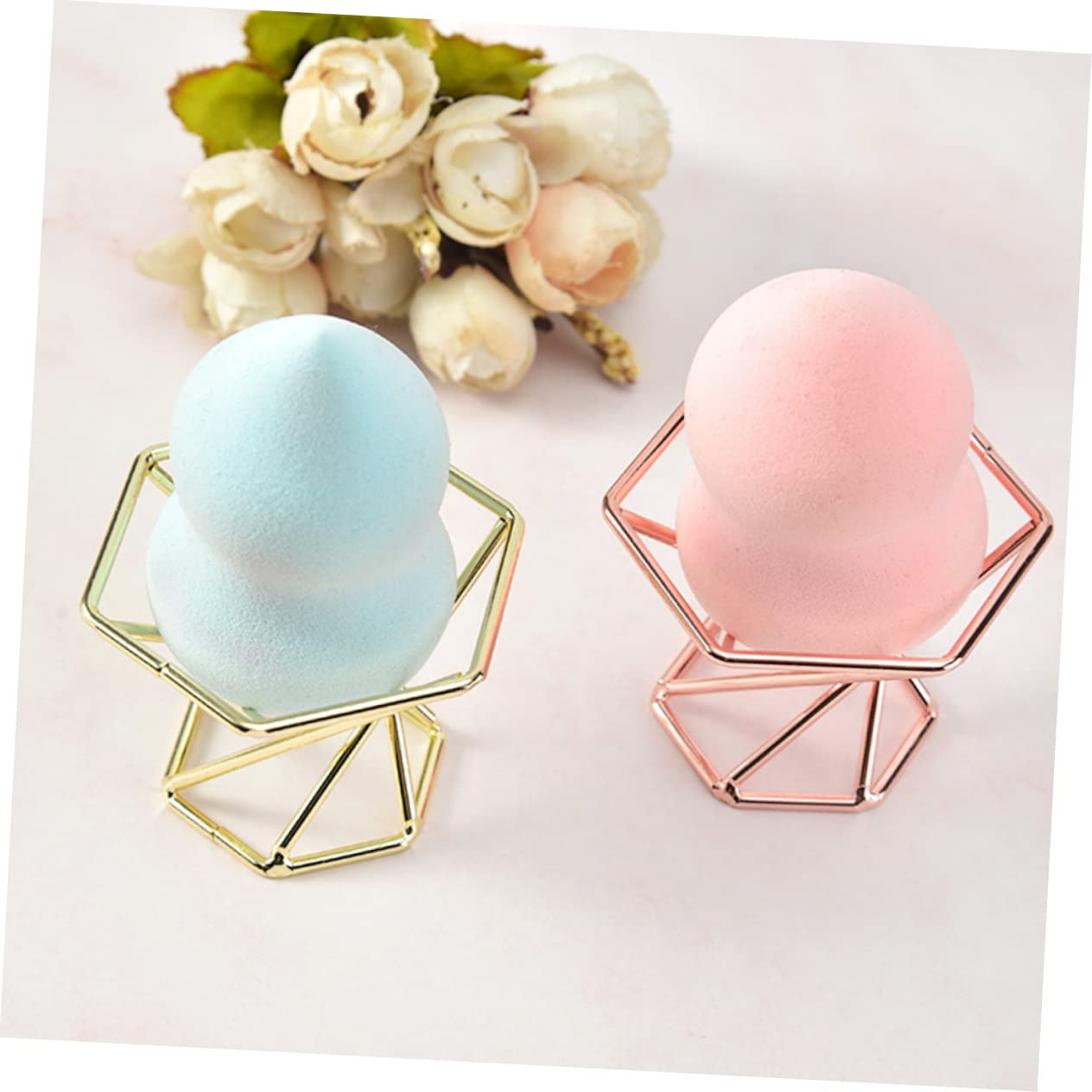 2pcs Stainless Steel Puff Stand Rack Elegant Holder for Makeup Sponge Puff Storage Stylish Design for Fast Drying Easy Access for Women Girls Golden