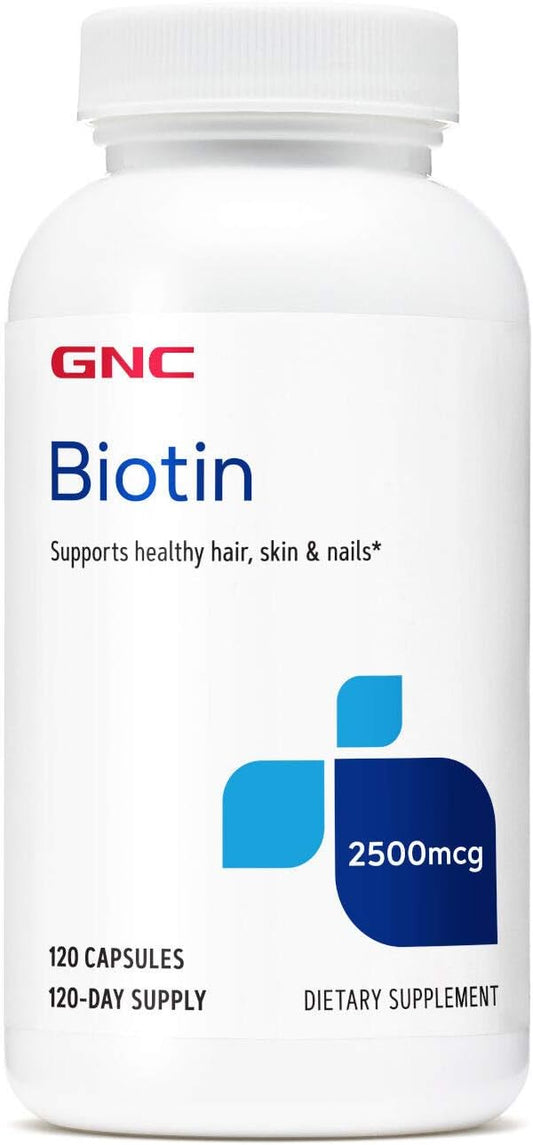 GNC Biotin 2500mcg Supplement, Supports Healthy Hair, Skin and Nails, 120 Servings