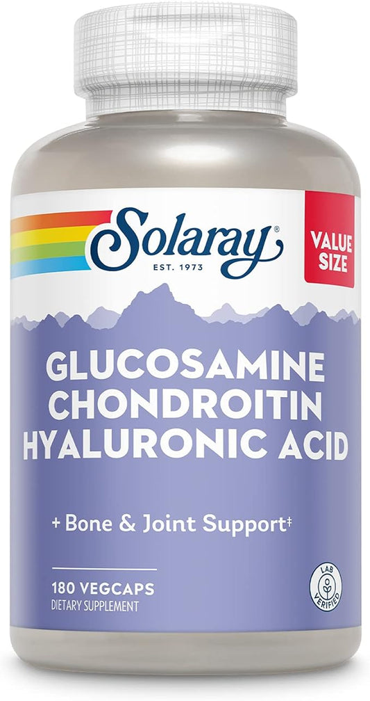Solaray Glucosamine Chondroitin Hyaluronic Acid, Healthy 60-Day Guarantee, 60 Servings, 180 VegCaps