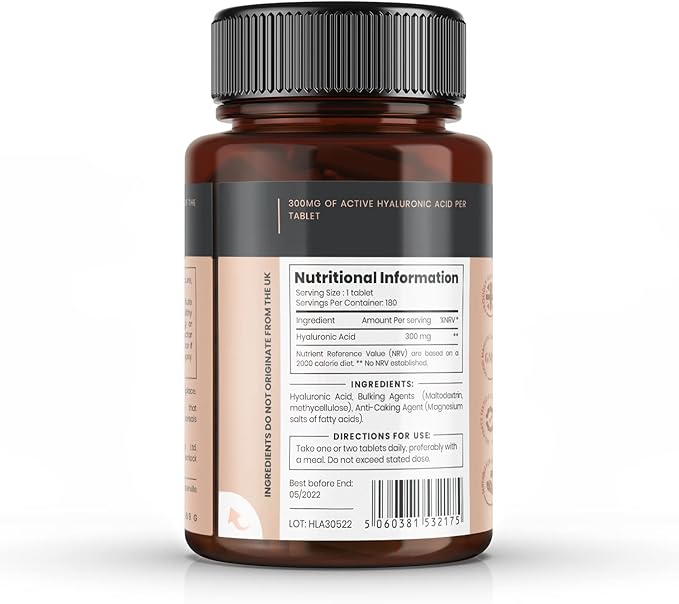 pureclinica Hyaluronic Acid 300mg x 1080 Tablets (6 Bottles of 180 Tablets - 3 Years Supply). Triple Strength Hyaluronic Acid. 300% Stronger Than Any Other HLA Tablet
