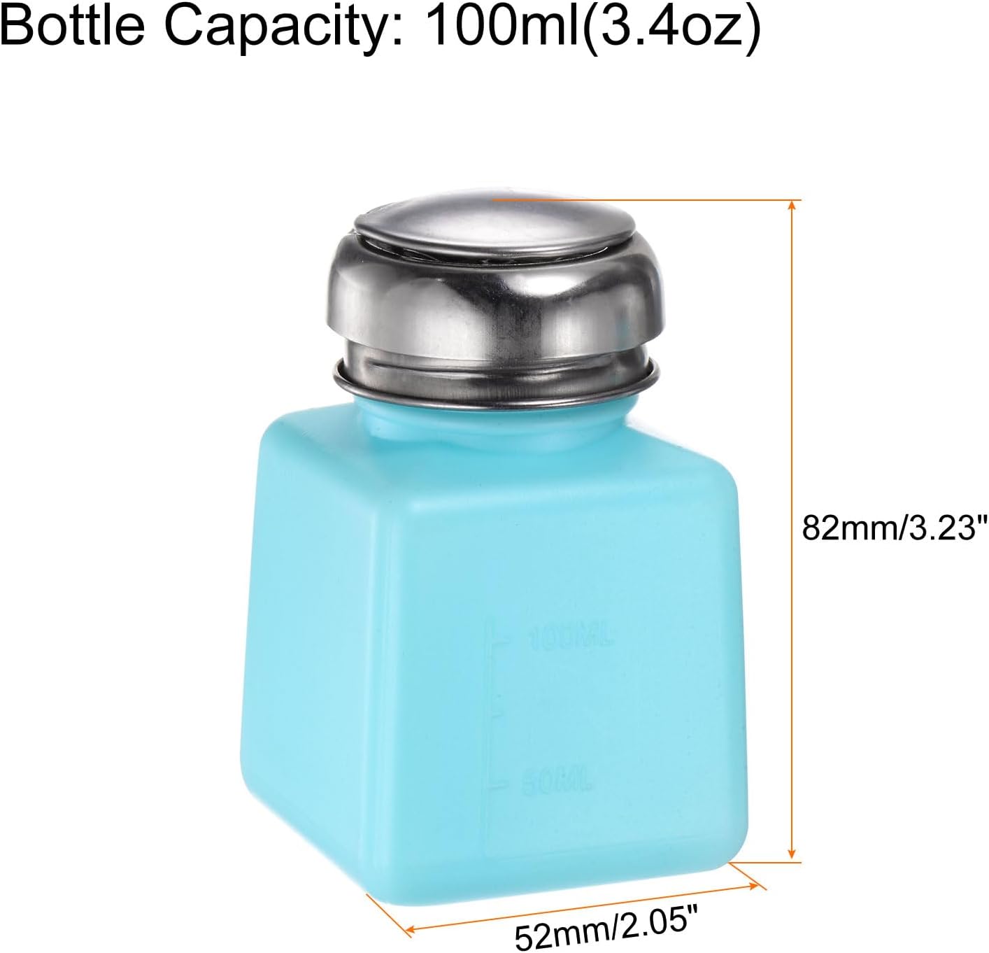 HARFINGTON 4PCS 100ML(3.4oz) Push Down Alcohol Dispenser Pump Liquid Press Empty Bottles Refillable Container for Acetone Cleanser Nail Polish Remover, Blue