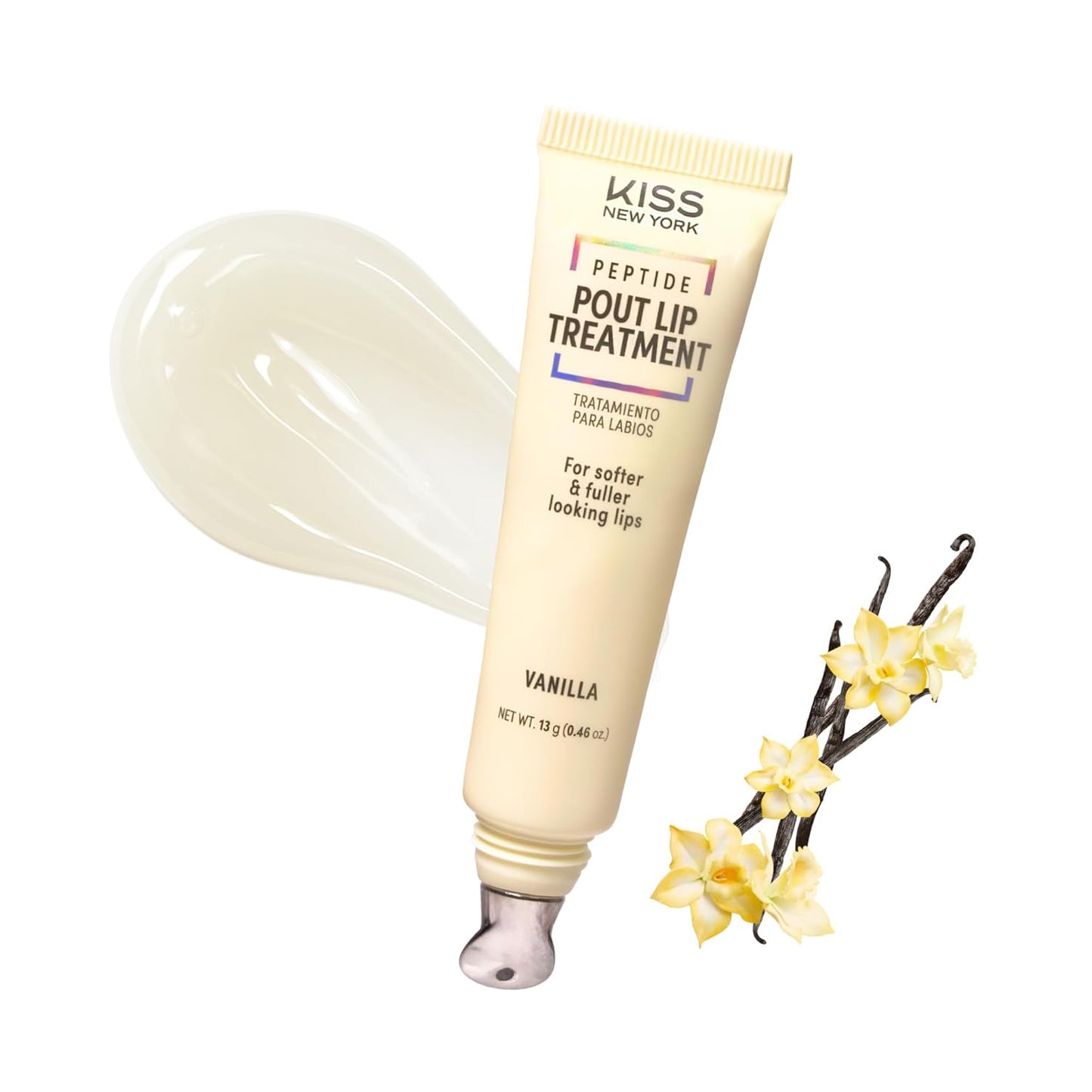 KISS NEW YORK Peptide Lip Treatment, Hydrating & Non-Sticky Tinted Plumping Balm, Shea Butter, Castor Oil & Squalane Reduces Look of Fine Lines, Softer & Fuller Lips with Cooling Metal Tip (Vanilla)