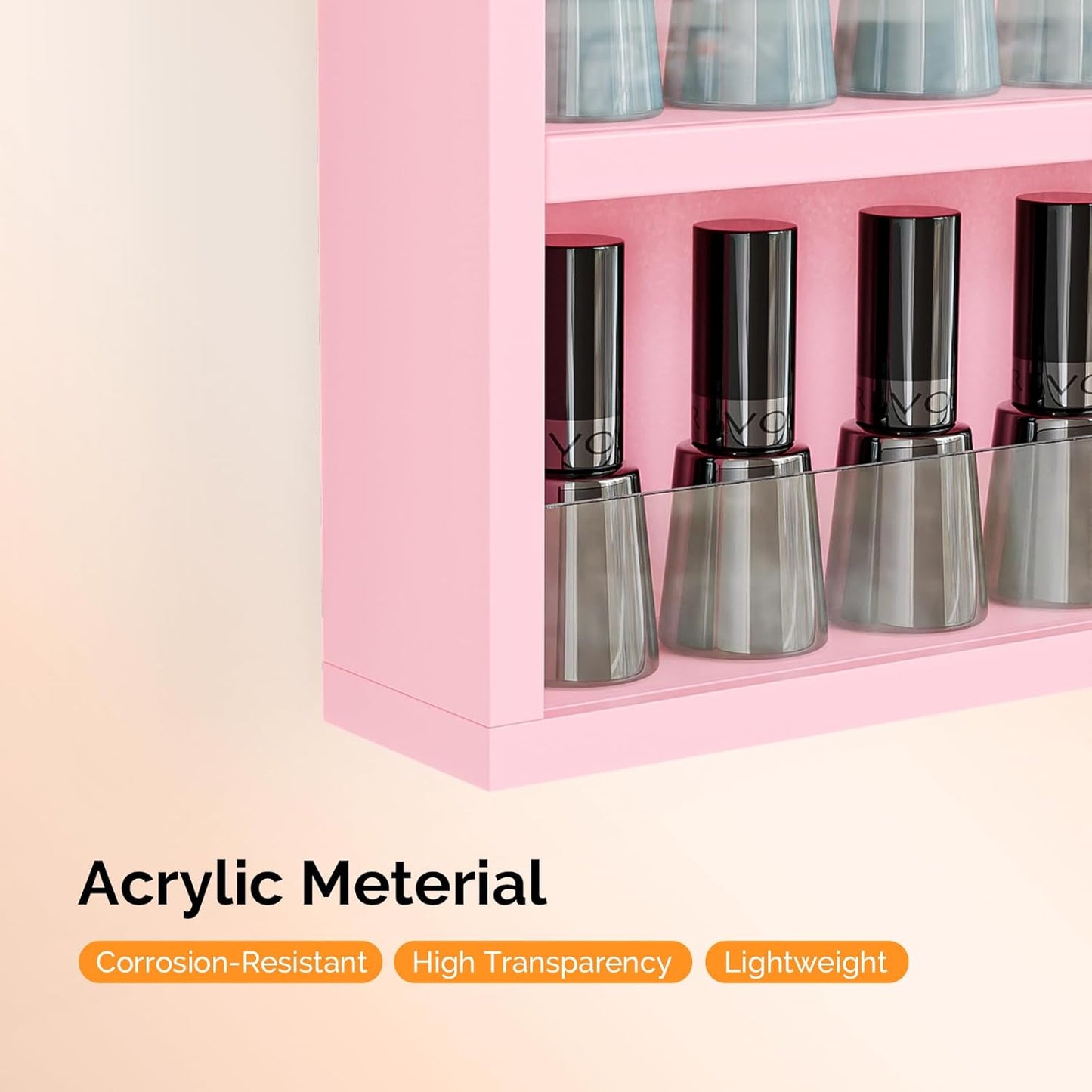 OmySalon 6 Layers Nail Polish Rack, Wall Mount Nail Polish Organizer w/Acrylic Baffle, Salon Display Rack for Home Spa & Nail Studio, Pink, 6-Tier Fully Assembled