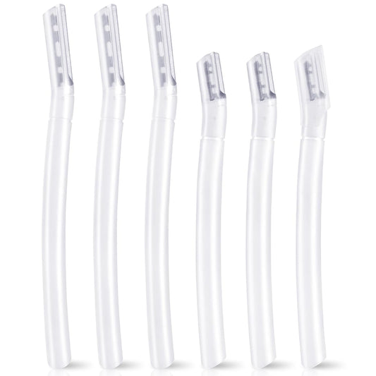 6 PCS Eyebrow Razor Set, Transparent Face Razor for Women and Men, Multipurpose Dermaplaning Tool, Eyebrow Hair Trimmer, Face Shaver with Protective Cover, 3 Pcs Long Handles and 3 Pcs Short Handles