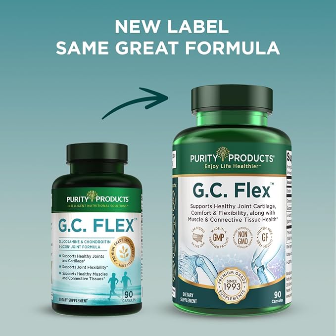 Purity Products G.C. Flex (Glucosamine and Chondroitin Sulfate Super Formula) - Supports Joint + Cartilage Health + Healthy Muscles + Connective Tissue - Promotes Joint Flexibility - 90 Capsules from