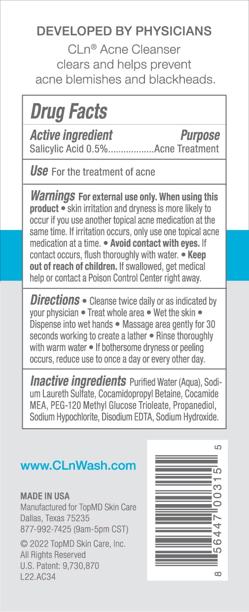 CLn® Acne Cleanser-Facial Cleanser with 0.5% Salicylic Acid to Eliminate Blackheads & Breakouts, Oil-Free & Fragrance-Free, 3.4 fl. oz.