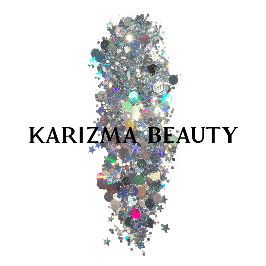 KARIZMA Holographic Silver Body Glitter. 10g Chunky Face, Hair, Eye and Body for Women. Rave, Festival Accessories, Cosmetic Makeup. Loose Set