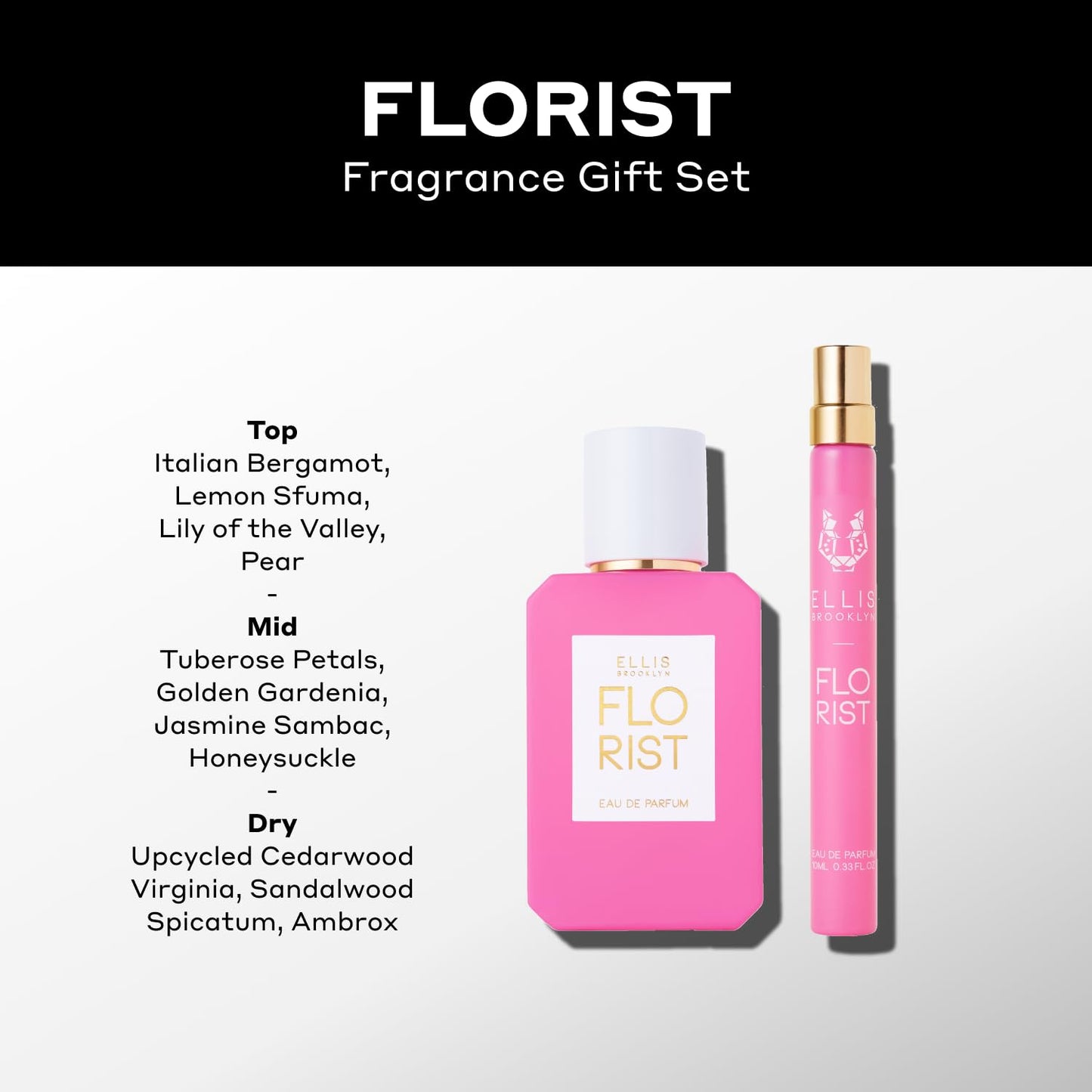 Ellis Brooklyn FLORIST Eau De Parfum Gift Set – Fresh Floral Perfume for Women with Italian Bergamot, Tuberose & Cedarwood – Vegan & Cruelty-Free – Perfect for Mother’s Day! (50ml + 10ml Travel Spray)