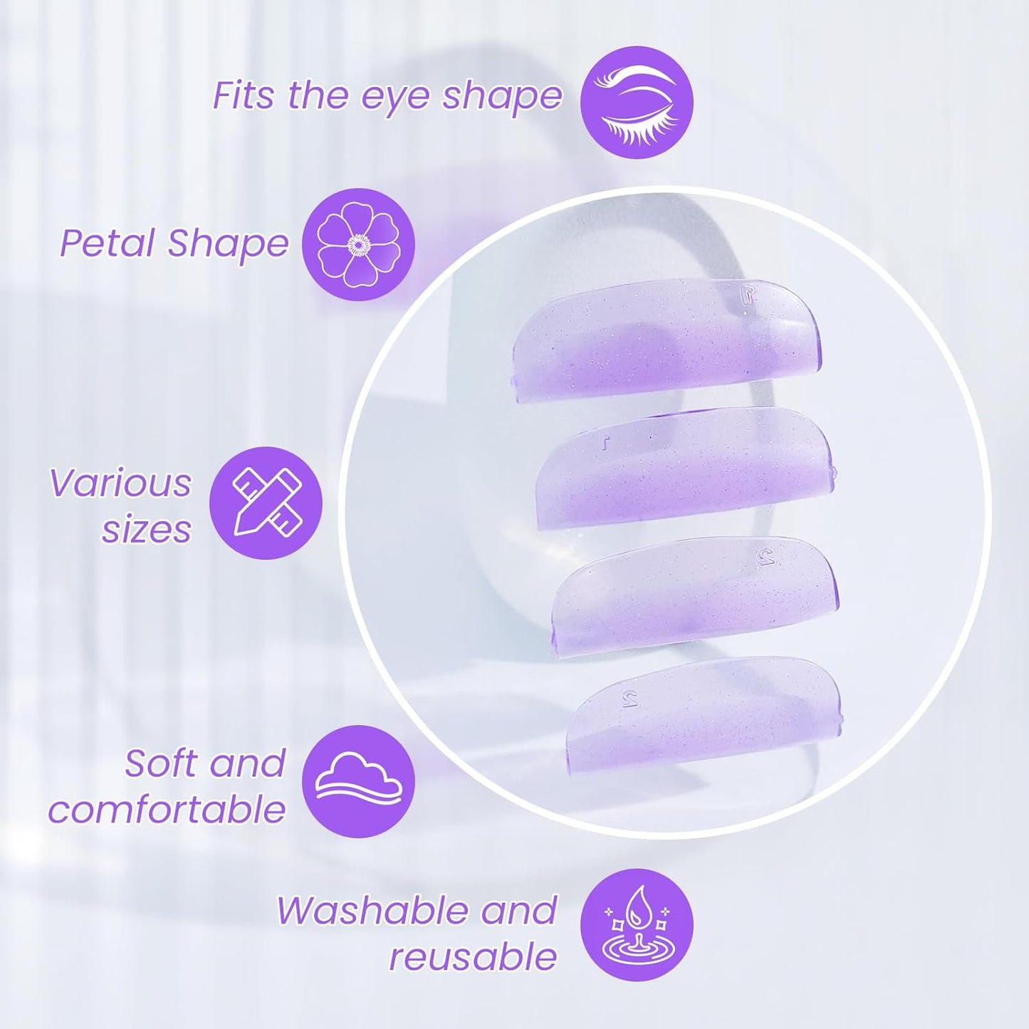 Libeauty Lash Lift Rods, 2 Sizes Eyelash Shields for Lash Perm, Reusable Soft Silicone Pads for Eyelash Curling & Lifting, Purple