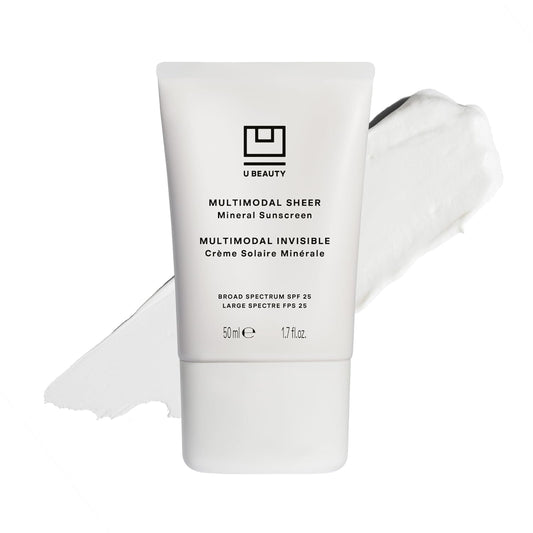 U Beauty Multimodal Sheer Facial Mineral Sunscreen SPF 25 with Non-Nano Zinc Oxide SPF Filter, plus Clary Sage and Pongamia Pinnata Seed Extracts for Brighter-Looking Skin with an Airbrush Finish