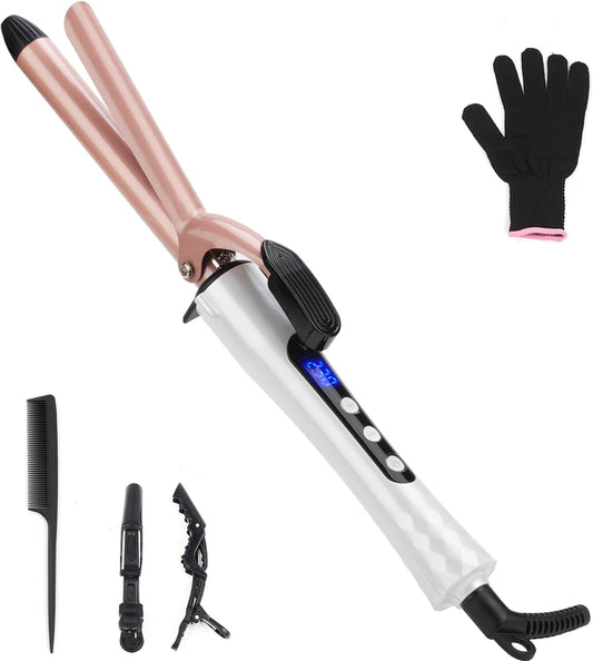 Curling Wand 19mm Professional Ceramic Hair Curling iron with clip for Short to Long Hair Styler Curler, Digital display, Hair Curler Wand with Glove, Dual Voltage