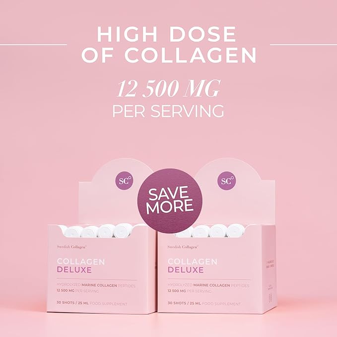 Collagen Deluxe 30 Shots x 2 I 8 Week Bundle I 12500 mg Marine Collagen (Type I & III) I Hyaluronic Acid, Biotin, Vitamin C I Sugar-Free - 8 Week Supply