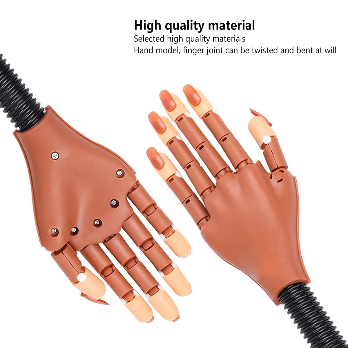 Practice Hand for Acrylic Nails, Professional Nail Practice Hand Nail Training Hand, Flexible Moveable False Fake Mannequin Hand for Nails Art Practice Display with 100Pcs Brown Fake Nail Tips