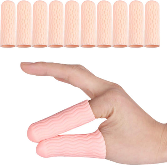 10 Pcs Silicone Finger Protectors, Gel Finger Support, Finger Sleeves Finger Caps for Finger Arthritis, Trigger Finger, Corn Blister, Friction and Rubbing. (Beige)