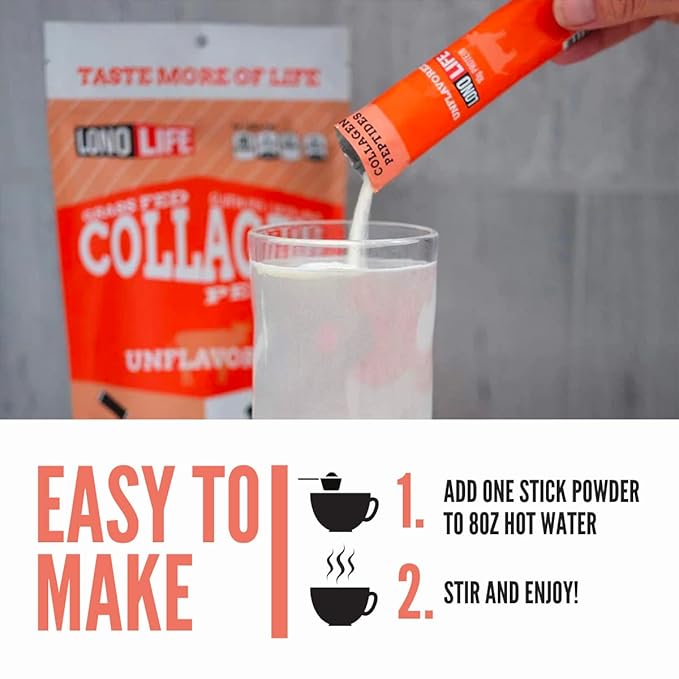 LonoLife - Unflavored Collagen Peptides with 10g Protein, Paleo and Keto Friendly, Portable Individual Packets, 10 Servings, 10 Count