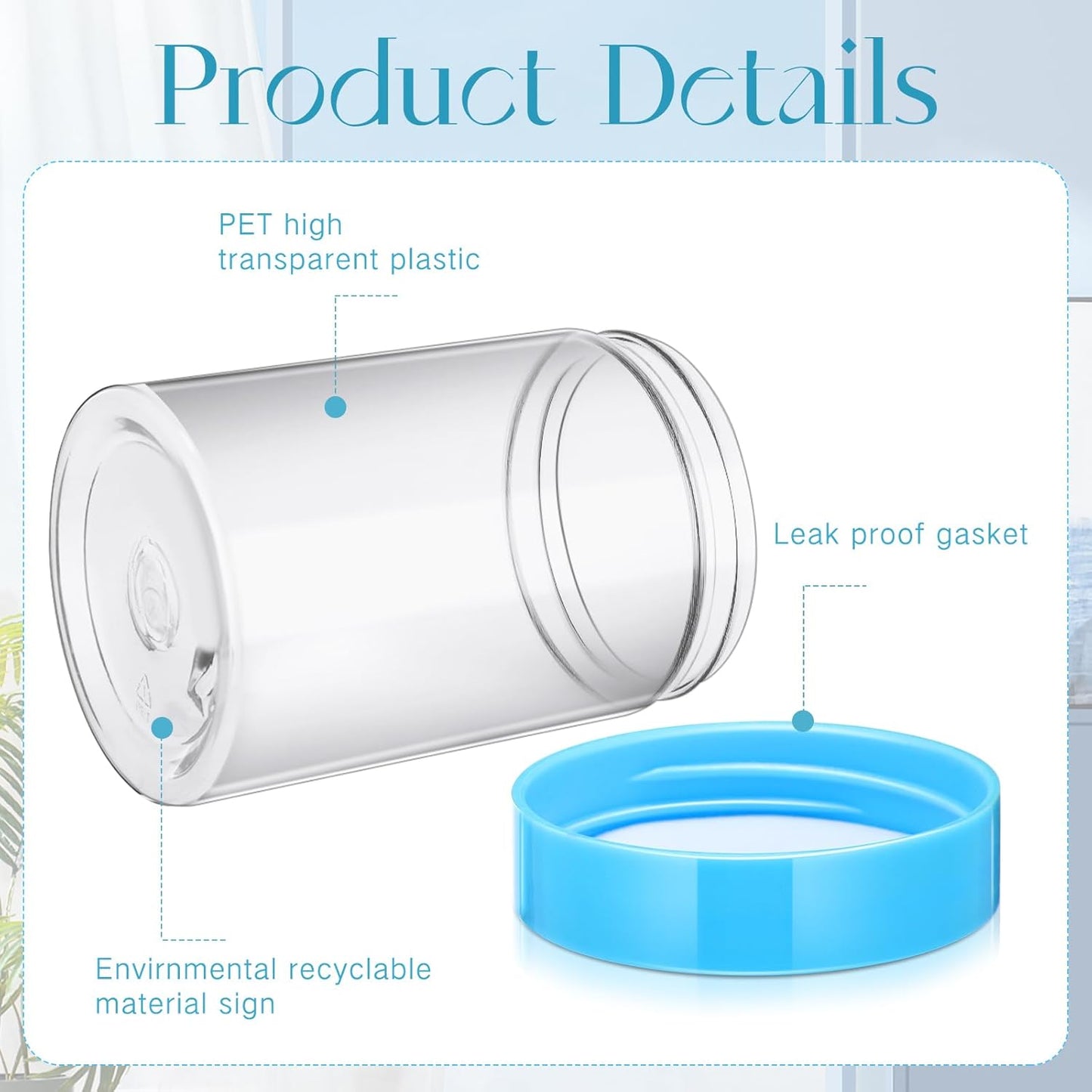 SATINIOR 12 Pack 10 oz Plastic Container Jars with Lids Round Clear Travel Cosmetic Container Slime Jars for Toiletries, Lotion, Cream, Ointments, Makeup, Rhinestone, Samples, Kitchen Storage(Blue)