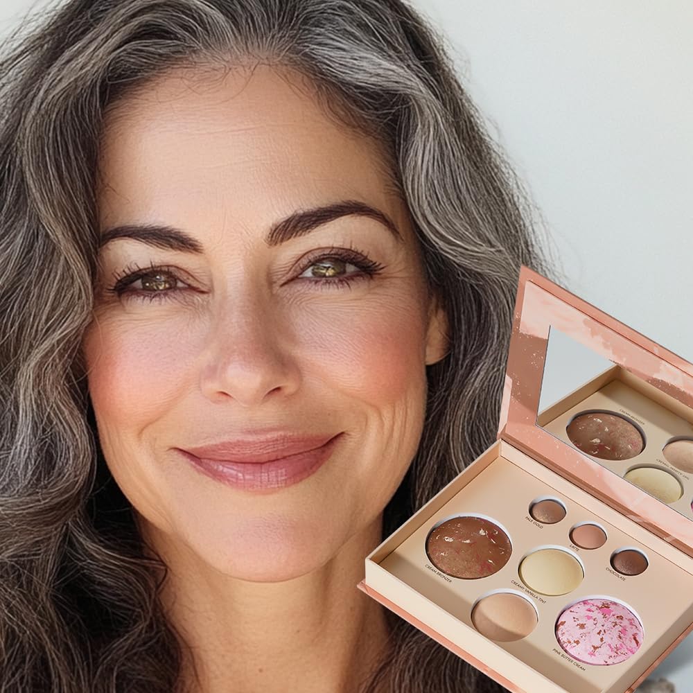 Best Baked Face Palette for Mature Skin – Includes Bronzer, Blush, Highlighter & Eyeshadows – Smooth Velvet Texture, Vegan & Cruelty-Free, Travel-Friendly Makeup Kit