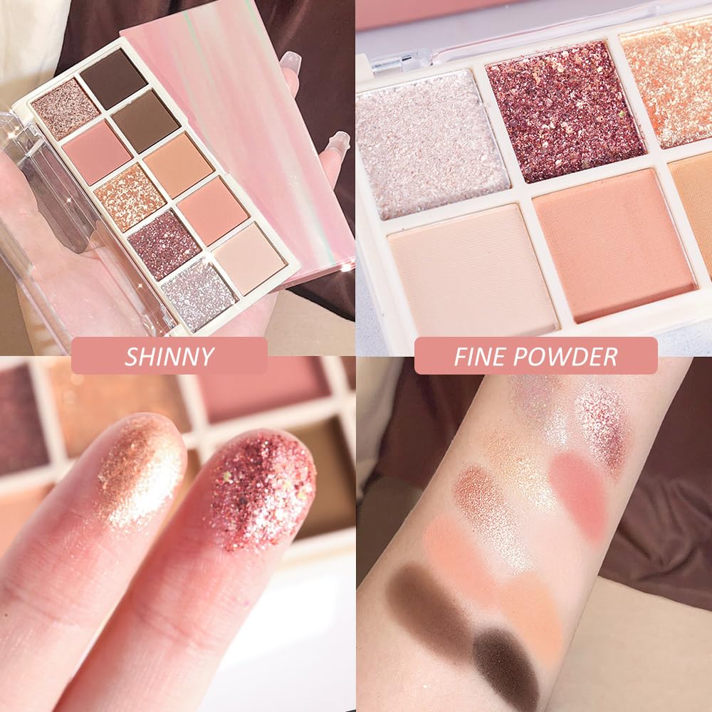 Ten Color Matte Shimmer Eyeshadow Makeup Palette,White Rose Gold Yellow Grapefruit Champagne Gold Nude Light Brown Dark Brown Black 10 Color Powder Eye shadow,Makeup Eyeshadow,Vegan & Cruelty-Free 03#