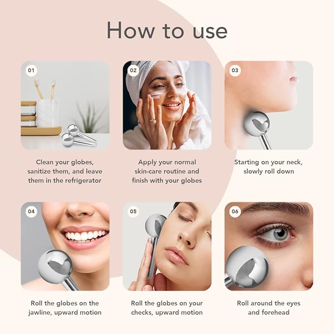Ice Globes for Face Neck & Eyes, Unbreakable Stainless Steel Gua Sha, Facial Ice Globes for Puffiness, Wrinkles, Dark Circles, Steel (Set of 2)