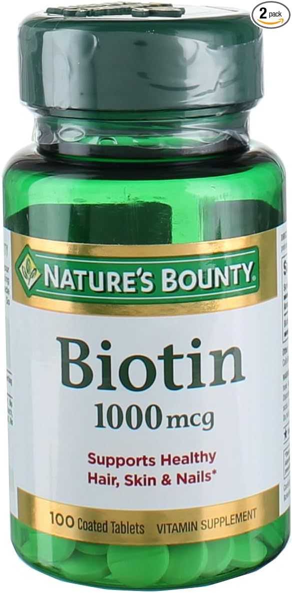 Nature's Bounty Biotin 1000 mcg Vitamin Supplement Tablets 100 ea (Pack of 2)
