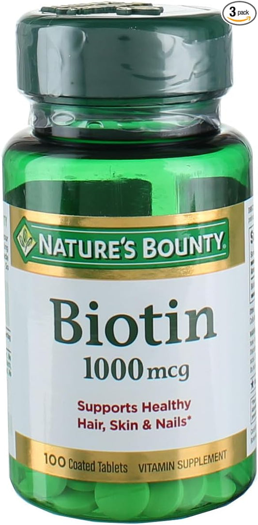 Nature's Bounty Biotin 1000 mcg Tablets, Strawberry, 100 Count, Pack of 3