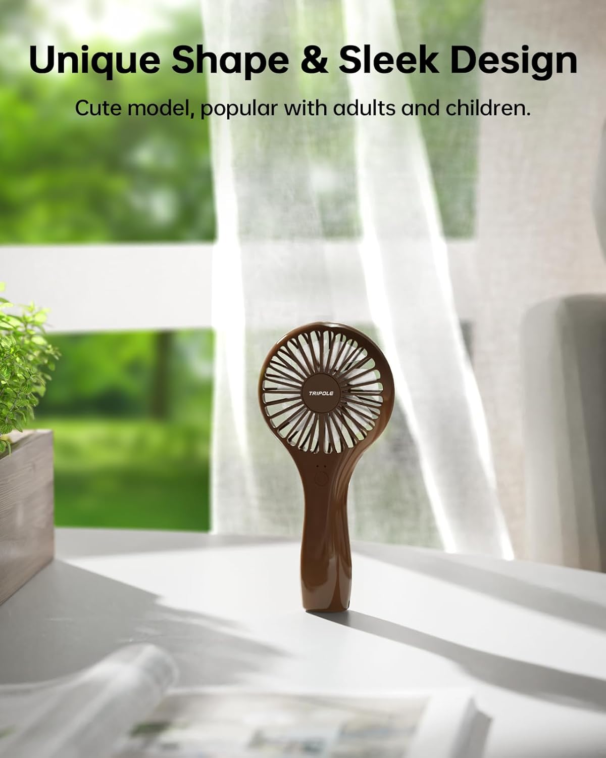 TriPole Mini Handheld Fan - Portable, Rechargeable Battery Operated, Personal Compact Size, Speed Adjustable, Small Eyelash Fan for Kids Women Summer Outdoor Travel Trip Concerts, Brown