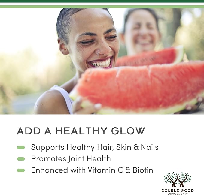 Double Wood Supplements Liquid Collagen - 2500mg of Hydrolyzed Bovine Collagen (Type 1, 3 and Grassfed) - 32 Servings - for Women and Men - 30 mcg of Biotin - Sugar Free Pear Flavor