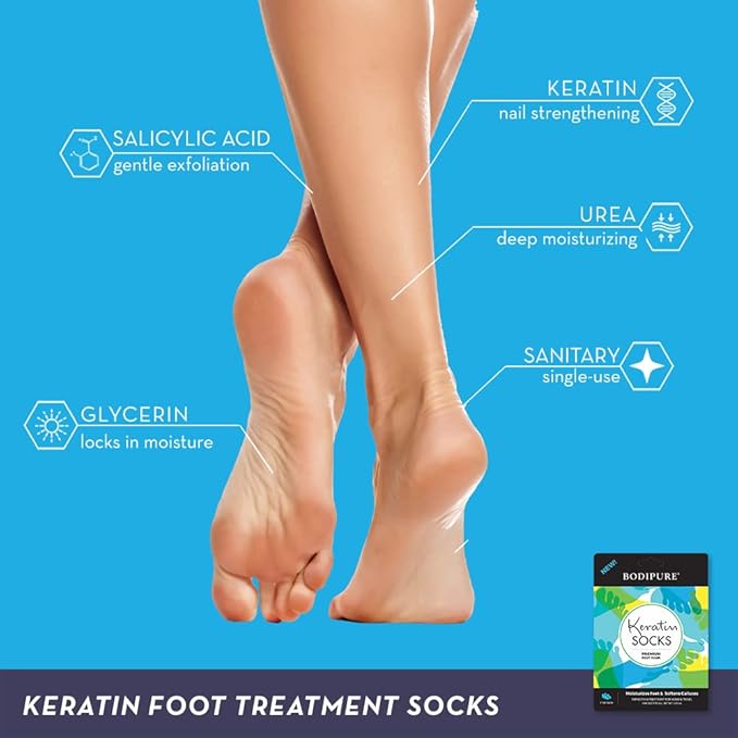 Bodipure Premium Foot Mask Keratin Socks, At Home Spa Moisturizer Socks for Dry Cracked Feet, Callus & Heel Softening Easy-to-Use Pedicure Foot Repair Chemical-free Feet Treatment 1 Pair