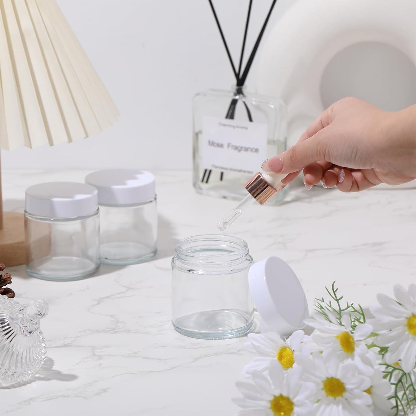 Norme 24 Pcs 4 oz Glass Jars with Lids Leakproof Round Airtight Empty Cosmetic Jars with Inner Liners Lid for Storing Lotions Powder Ointments Candle Making Tins (White,Clear)